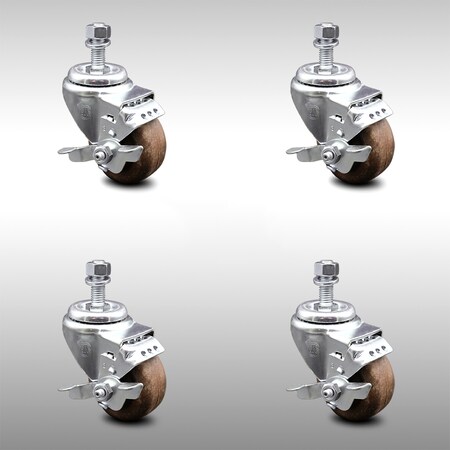 Service Caster 3 Inch SS High Temp Glass Filled Nylon 12mm Threaded Stem Caster Set Brake SCC-SSTS20S314-GFNSHT-TLB-M1215-4
